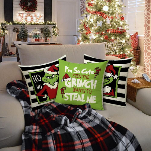 Cubiertas De Almohadas De Navidad 18x18 Feliz Navidad Grinch