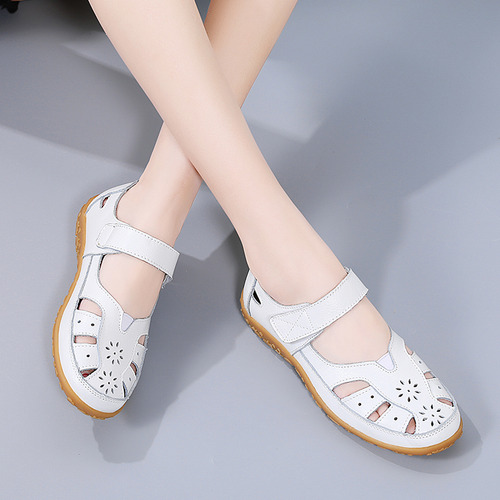 Sandalias Casuales Para Caminar De Cuero Con Punta Cerrada P