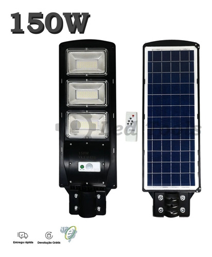 Luminaria Solar Pública Poste Rua Led 150w Cor Preta