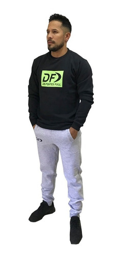 Imagen 2 de 4 de Buzo Df Negro + Pantalon Df Gris Conjunto Deportivo
