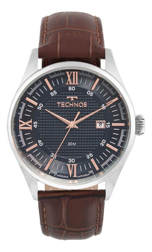 Relógio Technos Masculino Executive Prata - 2115twg/0a Correia Marrom Bisel Preto