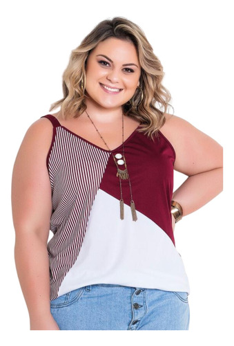 Blusa Feminina Com Alças Finas Decote V Plus Size