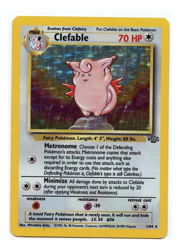 Cartas Pokemon Clefable 1/64 Holo Jungle 