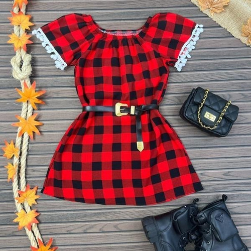 Vestido Infantil Xadrez Festa Junina Moda Country Meninas