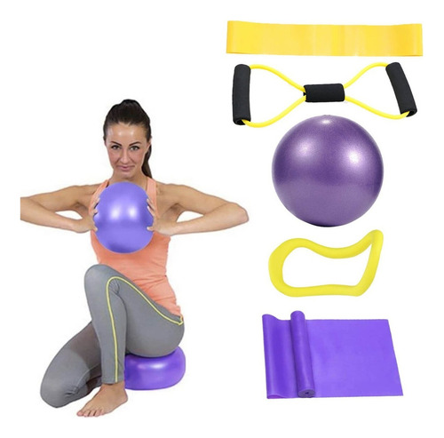 Kit 5 Ejercicio Pilates Yoga Bandas Resistencia Pelotas Aro