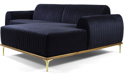 Sofá 5 Lugares com Chaise Direito Para Sala Molino 320 cm D02 Veludo Azul Marinho C-287
