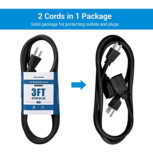 Cable Extension 3 Pie 16 Awg Sjtw Resistente Intemperie