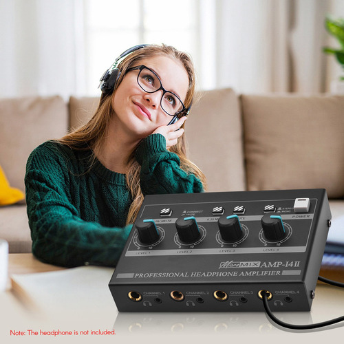 Amplificador De Audífonos Amp-14 De 4 Canales Estéreo Comp