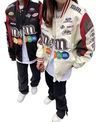 Chaqueta Moto Hip Hop De Uniform Béisbol Bordado Parejas M&m