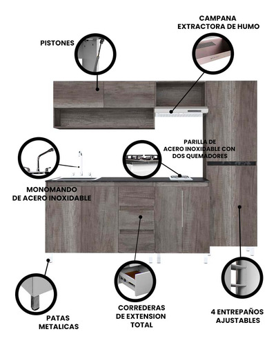 Cocina Integral Premium Decomobil Con Campana Y Parrilla Color Lombardia - Mármol Negro