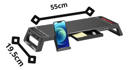 Base Para Monitor Bm-100bk C3tech Preto Com Usb E Gaveta