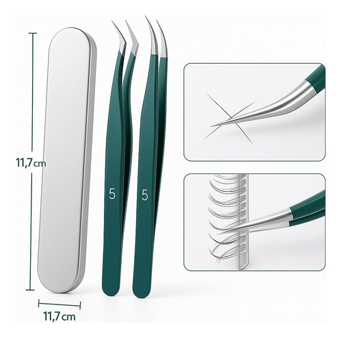 Kit 2 Pinças Curva De Precisão Com Estojo Extensão De Cílios