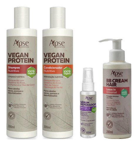 Apse Vegan Protein Shamp E Cond + Bb Cream + Sérum Reparador