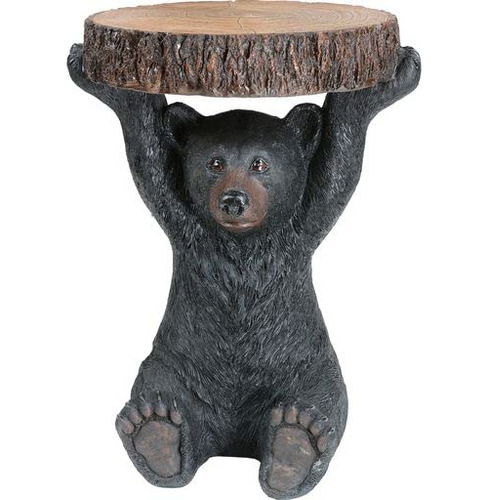 Forest Decor Black Bear Slice Sculpture Accent Table  Cabin