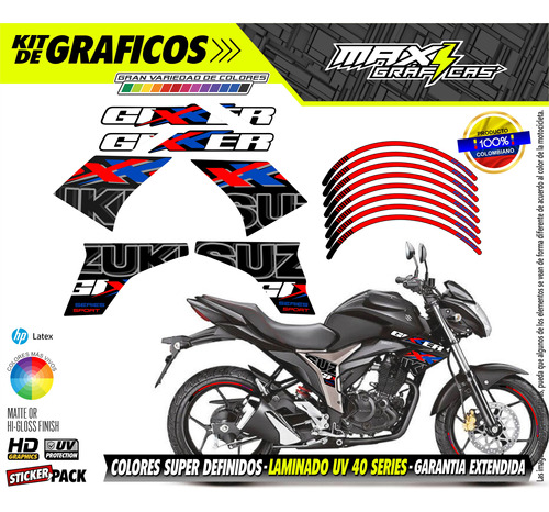 Calcomanias Suzuki Gixer150 Sport Series Azul Oscuro Y Rojo