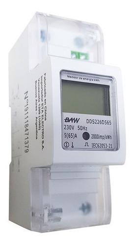 Imagen 3 de 6 de Medidor Consumo Baw Monofásico Digital 65a Bipolar Kw/h