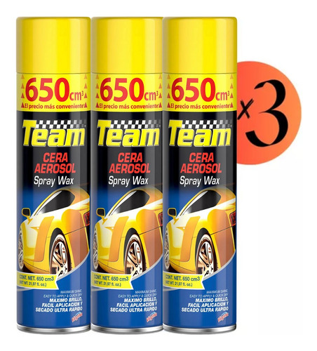 Cera Para Auto Aerosol Team 650cc - Pack X3