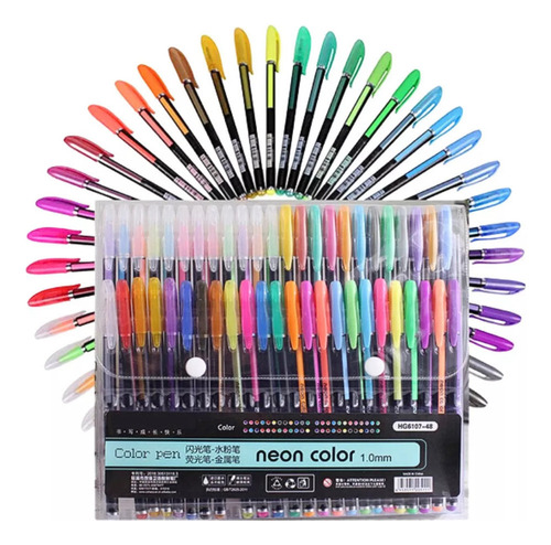 Kit 48 Caneta Cores Glitter Canetinha Escola