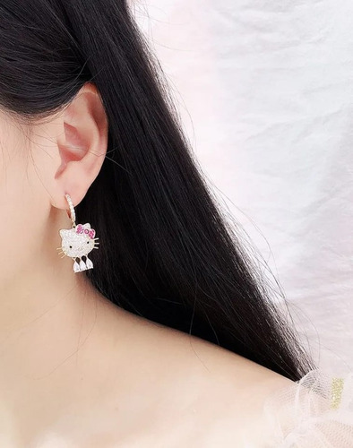 Aretes Hello Kitty Gatito Aro Cristal Niña Amor Mamá Novia