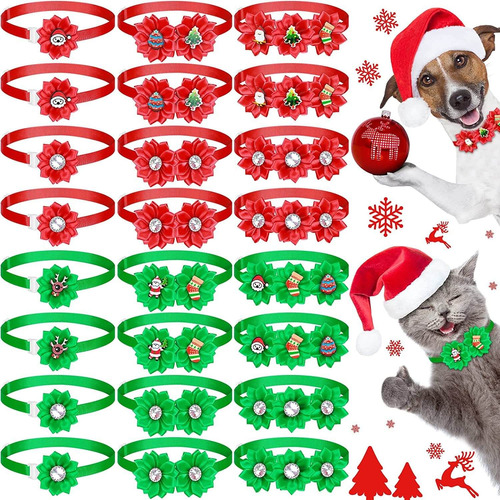 24 Piezas Collar De Flores De Perro De Navidad Pajarita...