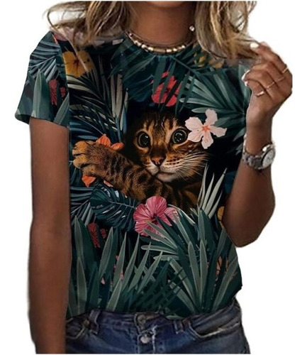Camisas Con Estampado De Gatos De Moda 3d Animal, Playera D