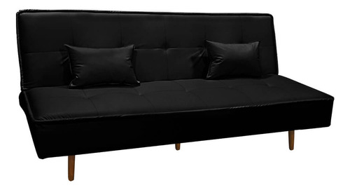 Sofá Cama Silver 3 Lugares Reclinável 1,93 Corino Preto Desenho Do Tecido Liso