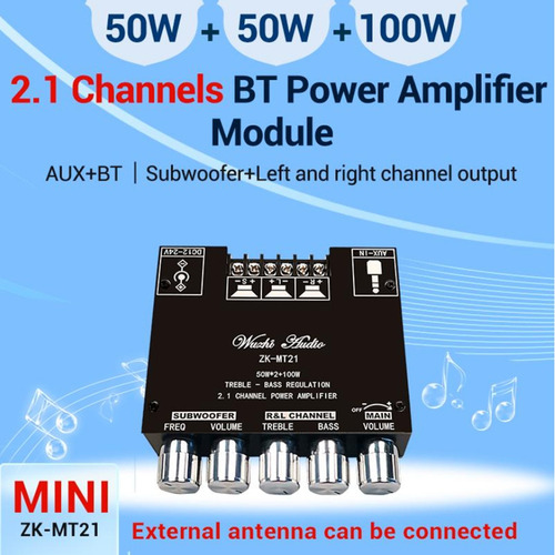 Amplificador De Potencia Digital Zk-mt21 2x50 W+100 W Con Su