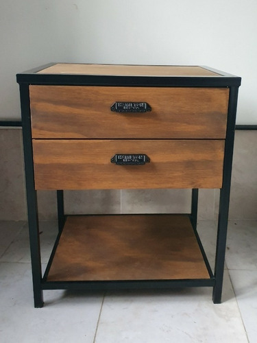 Imagen 3 de 6 de Mesa De Luz Industrial + Guías Telescópicas Hierro Y Madera