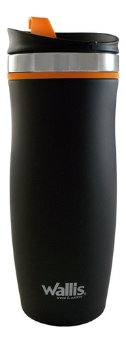 Vaso Wallis Térmico Protector Tapa Rosca 450ml Acero Inox Color Negro/Naranja