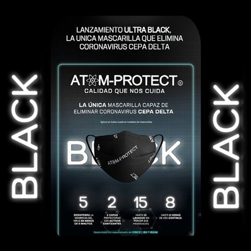 Imagen 4 de 10 de Barbijo Atom Protect Ultra Black Edition Adulto X3 Unidades