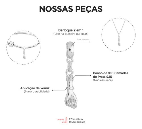 Berloque Figa Banhado A Prata 925 Peça Premium
