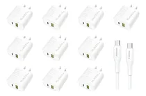 Comprar Kit 10 Turbo Cargadores 40w 2 Puertos Usb\u002Fc + Cable C Ac108