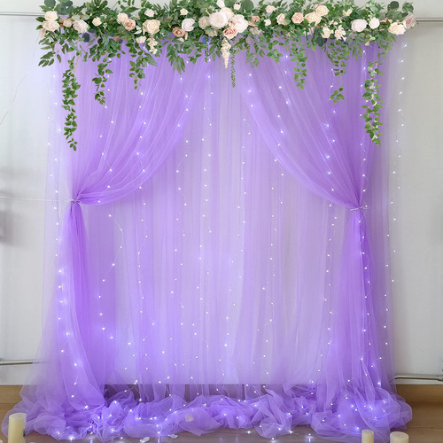 Cortina De Tul Traslúcido Lavanda Con Luces Led Para Eventos Color