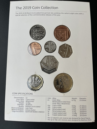 Set Moedas Escudo Britânico + 1 E 2 Pounds 2019 - Inglaterra (Usado)