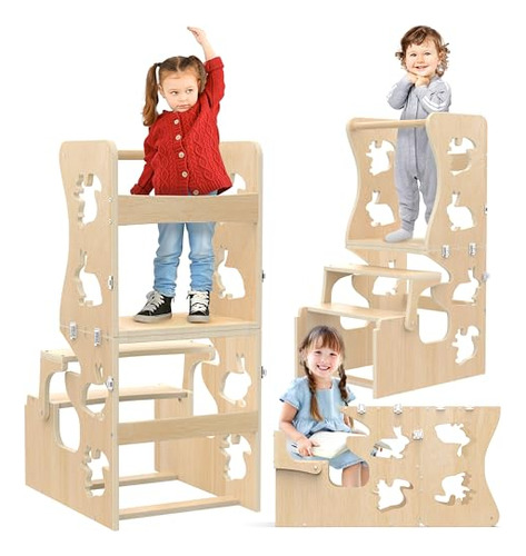 Taburete Montessori Para Niños, Taburete Plegable 4 En 1