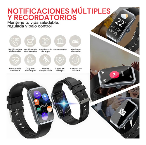 Smartwatch Reloj Inteligente Bluetooth 1.47'' Malla Silicona Plateado Negro Negro Negro