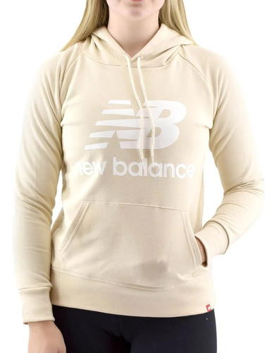 Buzo Con Capucha New Balance Essentials Pullo Beige Mujer