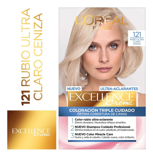 L'oréal Paris Kit Tintura Excellence Creme Tono 121 Rubio Ultra Claro Ceniza Para Cabello