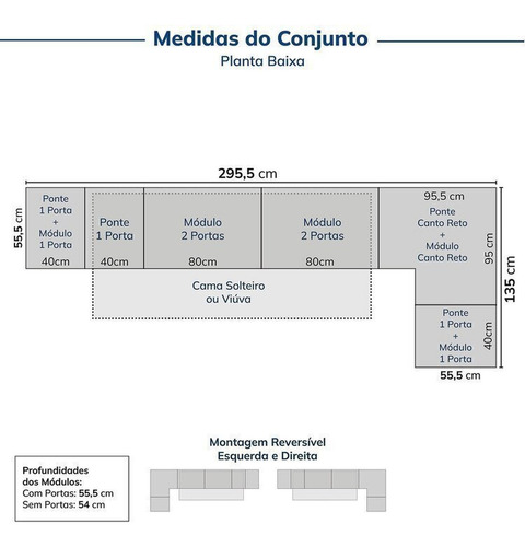 Guarda-roupa Modulado 9 Peças 13 Portas Jade Cabecasa Wt