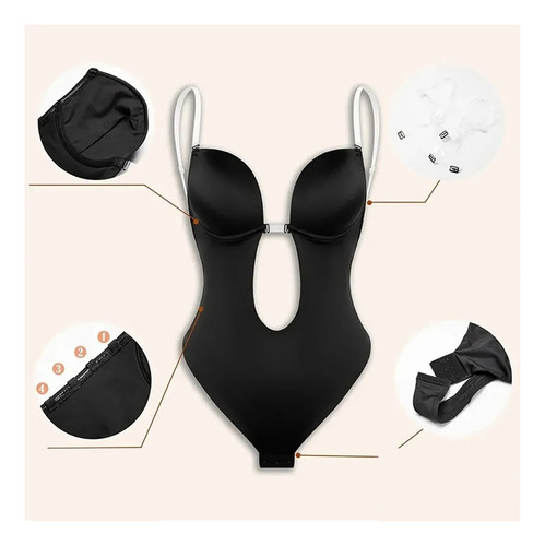 Body Shapewear Mujer Cuello En V Profundo Sin Espalda Correa