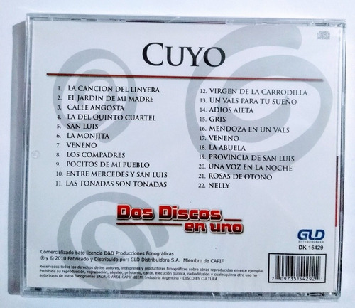 Música Cuyana Cd Nuevo Dos Discos En Uno 22 Temas Éxitos