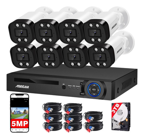 Kit Vigilancia 8 Camaras De Seguridad Exterior 5mp Dvr 3tb