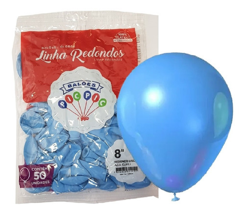 200 Bexiga Balão Liso Festa Grande N° 8 - Azul Claro (4pct)