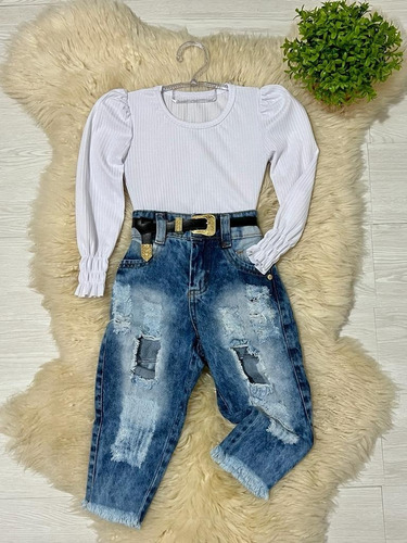 Roupa De Frio Menina Blusa E Calça Jeans Moda Mini Diva Luxo