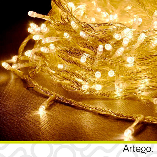 Luces Serie 200 Led Color Luz Cálida Color Cable Transparente Oscuro Artego Interior Exterior Decoración Navidad Árbol Navidad Eventos Led Christmas String Lights Waterproof 8 Modos Uso Temporizador