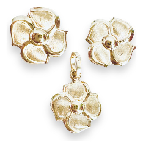 Set De Flor Pensamientos Aretes Y Dije Ambos De Oro 10k