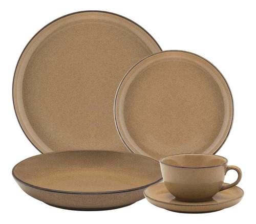 Aparelho De Jantar E Chá 20 Peças Oxford Flat Ocre