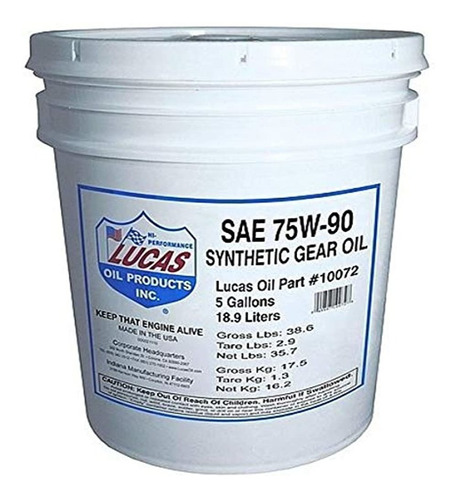 Lucas Oil 10072 Sae 75w90 Transmision Sintetica Y Lubricante