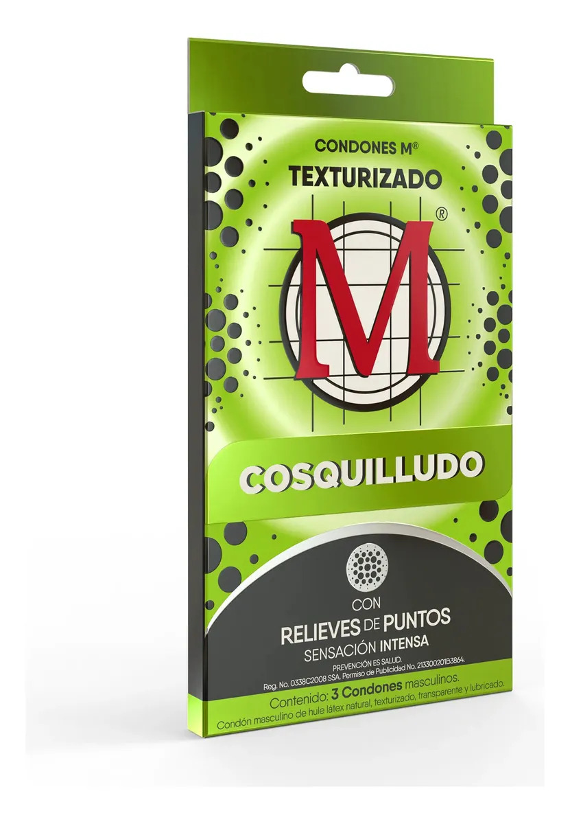 Condones M Texturizados Con Látex Natural. Contiene 3 Condones Masculinos.