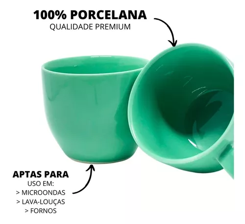 JOGO 6 XÍCARAS CHÁ CAFÉ COM 170ML DE PORCELANA COLORIDA - MUNDO DA PORCELANA